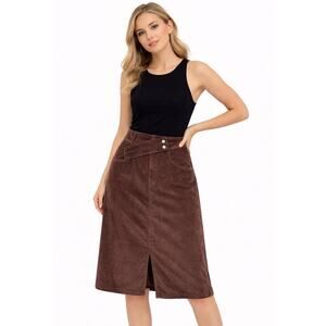 Early 2000s Pilcro Brown Corduroy Midi Skirt Preppy Fall Winter US 14